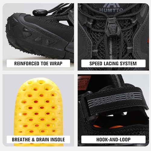 Image of HUMTTO Men's Amphibious Closed Toe Hiking Sandals,Quick-Dry Water Shoes | Non-Slip Athletic Adjustable Outdoor Fisherman Beach Summer Walking Travel River Shoe