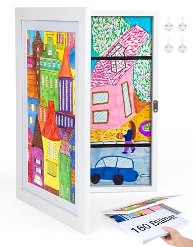 Joyshare Kinder Bilderrahmen, A4 Kinderzeichnungen holz, Bilderrahmen Wechseln Kinderzeichnungen 24x33x3 cm Weiss 1 Stück