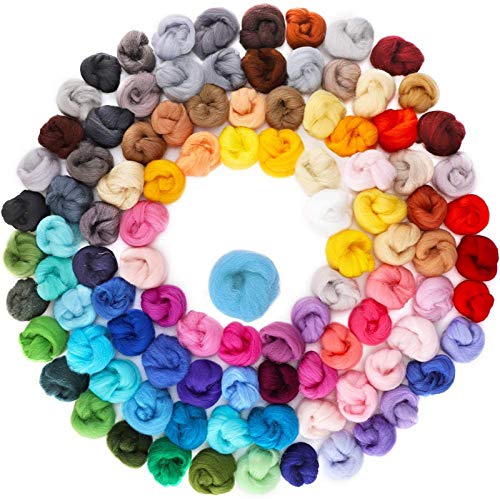 Habbi Needle Felting Wool - 100 Colors Wool Roving for Felting Wool Yarn Roving, Natural Needle Felt Roving for DIY Craft Materials
