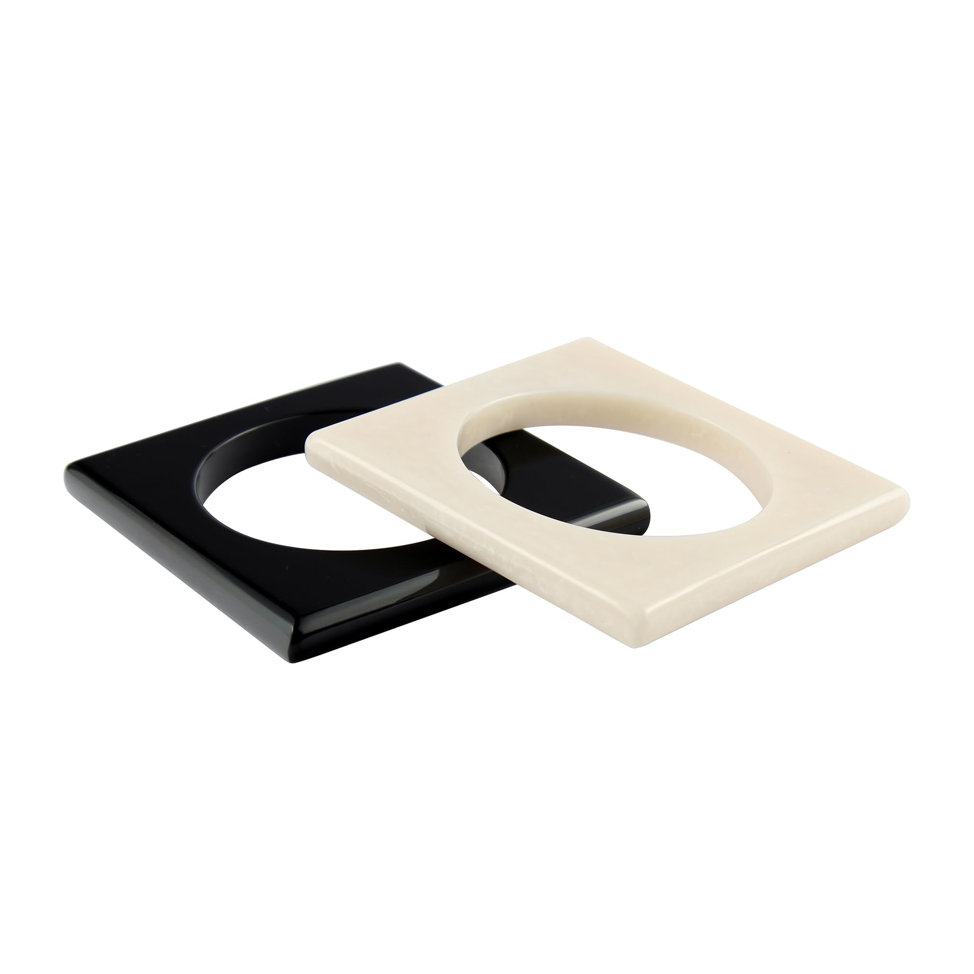 Pure Hands Resin Bangle Bracelet Set for Women – Monochrome Elegance Studio | Handmade Square Bangles in Black and Off-White | Minimalist Satin Finish