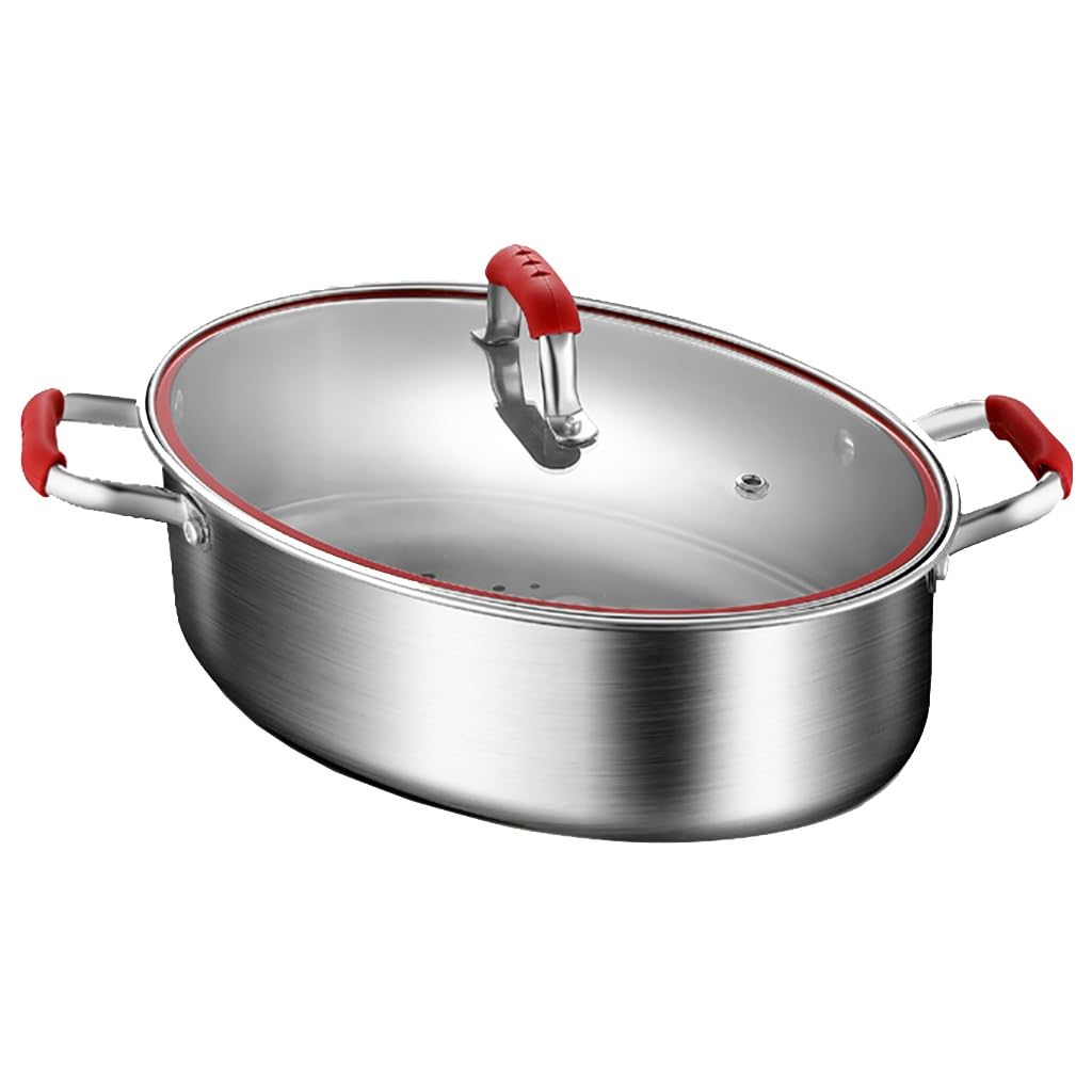 Vaporiera in Acciaio Inox per Pesce, pentola per cuocere a Vapore, pentola per zuppa con Manico, per cuocere a Vapore Pesce, Frutti di Mare, Verdure, stufati, Pasta