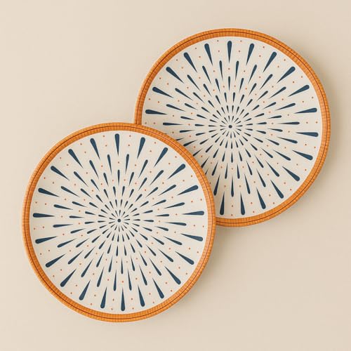 Image of YELONA Ceramic Plate Set of 2 | 8-Inch Dinner Plates | Droplet Pattern | Lead-Free Microwave & Dishwasher Safe Porcelain | 20 CM | Japanese Aesthetic