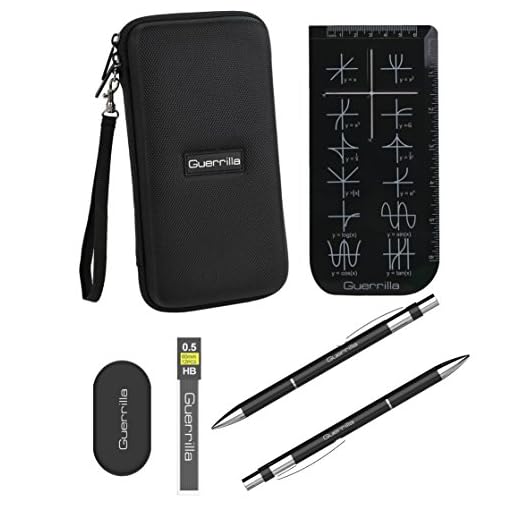 Guerrilla Hard Travel Case for TI-83 Plus, TI-84 Plus, TI-84 Plus Color Edition, TI-89 Titanium, TI-Nspire CX&CX CAS,HP50G Graphing Calculators + Guerrilla's Essential Calculator Accessory Kit, Black