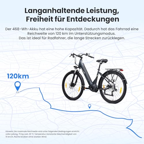 Touroll Urbano 3 27,5 Zoll City E-Bike mit 70N.M Mittelmotor und 36V 13Ah Akku Pedelec Cityräder Elektrofahrrad, Max Geschwindigkeit 25km/h Max Reichweite 120km, Erwachsene Herren Damen Ebike – Bild 5