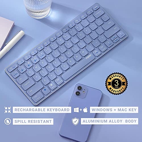 Image of RAPOO E9050 C-Type Rechargeable Bluetooth Wireless Multi-Device (4 Devices) Keyboard for Windows /iOS /Android,Tablet /Smartphone - 3 Years Warranty Purple