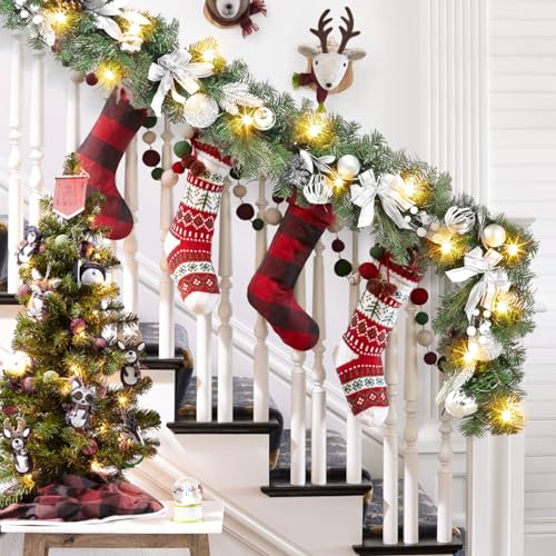 Silver 6 Ft Prelit Christmas Garland with Battery Operated Lights, Waterproof, Suitable for Mantle, Door, Stairs Railing & Table