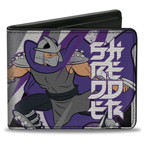 Buckle-Down Nickelodeon Wallet, Bifold, Ninja Turtles Shredder Action Pose and Text Black Purples, Vegan Leather