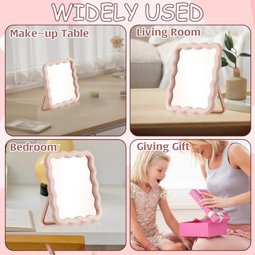 Espejo de escritorio ondulado rosa portátil plegable miniatura 7