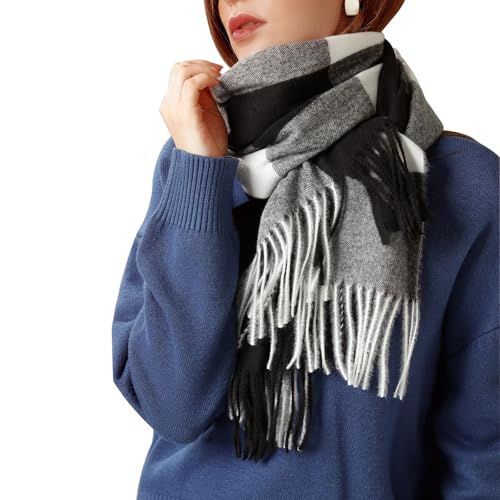 Enwokran Damen Winter Senior Plaid Kaschmir Schal Kariert Pashmina Übergroßer Herbstschal Stolen Tartan Schultertuch Mit Quasten Klassisches...