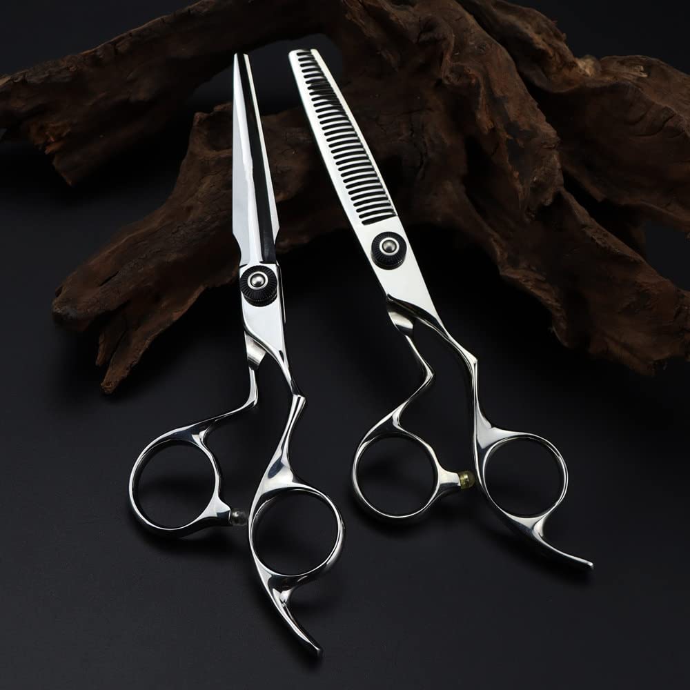 Tijeras de peluquero para cortar el cabello, tijeras de pelo curvadas exclusivas de acero 440c de 6 pulgadas, tijeras de corte de peluquero para adelgazar, tijeras de peluquería() (juego B)