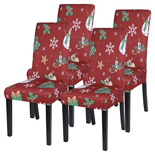 NIBESSER Fundas para Sillas de Comedor para Navidad Fundas de Sillas elasticas 1/2/4/6 Piezas Cubresillas Lavable Extraíble Adecuado para Cocina Banquetes Hotel Bar(Copo de Nieve，4 Piezas)