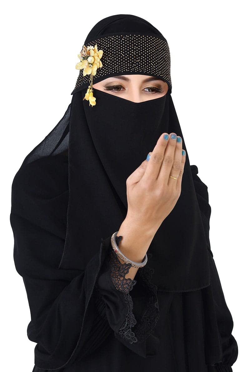 Barakath Black color Nosepiece for Islamic Muslim women, Fancy Handwork & Brooch fixed on Forehead part, Nida (Firdos) Fabric, Eveningwear (GOLD FLOWET) (B0BFJP1Q8X) Amazon Price History, Amazon Price Tracker