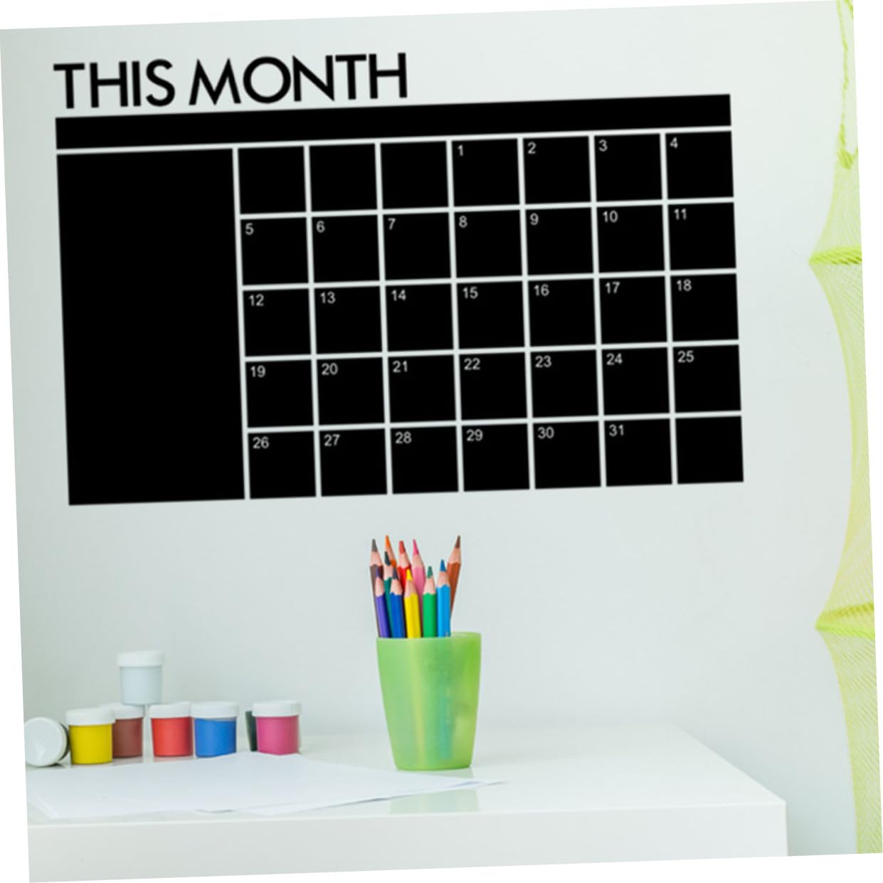 NUOBESTY 4 Pièces Calendrier Tableau Noir Autocollants Ménage Effaçable Calendrier Réfrigérateur Mensuel Magnétique Pour Tableau Réutilisable Planificateur