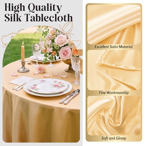 COSINIA 120 Inch Gold Round Satin Tablecloth Overlay Seamless Table Cover by COSINIA - Used condition - Image 7