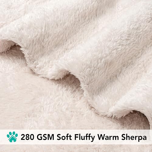 Image of PetAmi Beige Medium (29x40) Dog Cat Pet Blanket Throw for Couch Bed Sofa Indoor Use, Sherpa Fleece, Fluffy Soft Warm Calming, Machine Washable