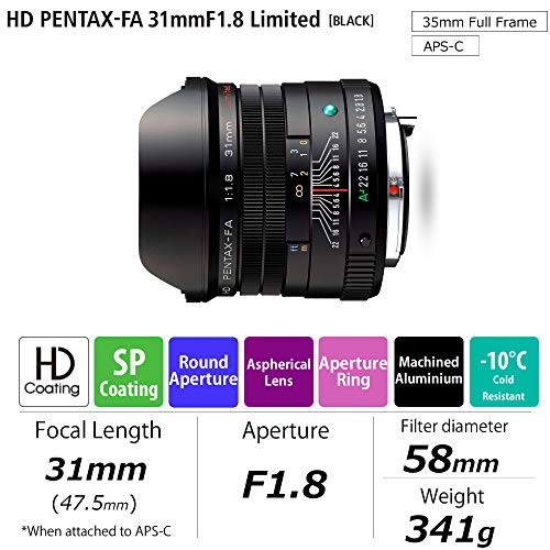 Objectif reflex Pentax HD FA 31mm f1 8 ED Limited - vue 4