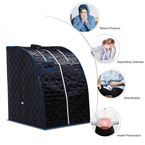 KUPPET Portable Folding steam Sauna Room 2L Single-use Home Sauna spa, Weight Loss Through Chair, Remote Control, steam Pot, Foot pad, mat (Black) - Thumbnail 6