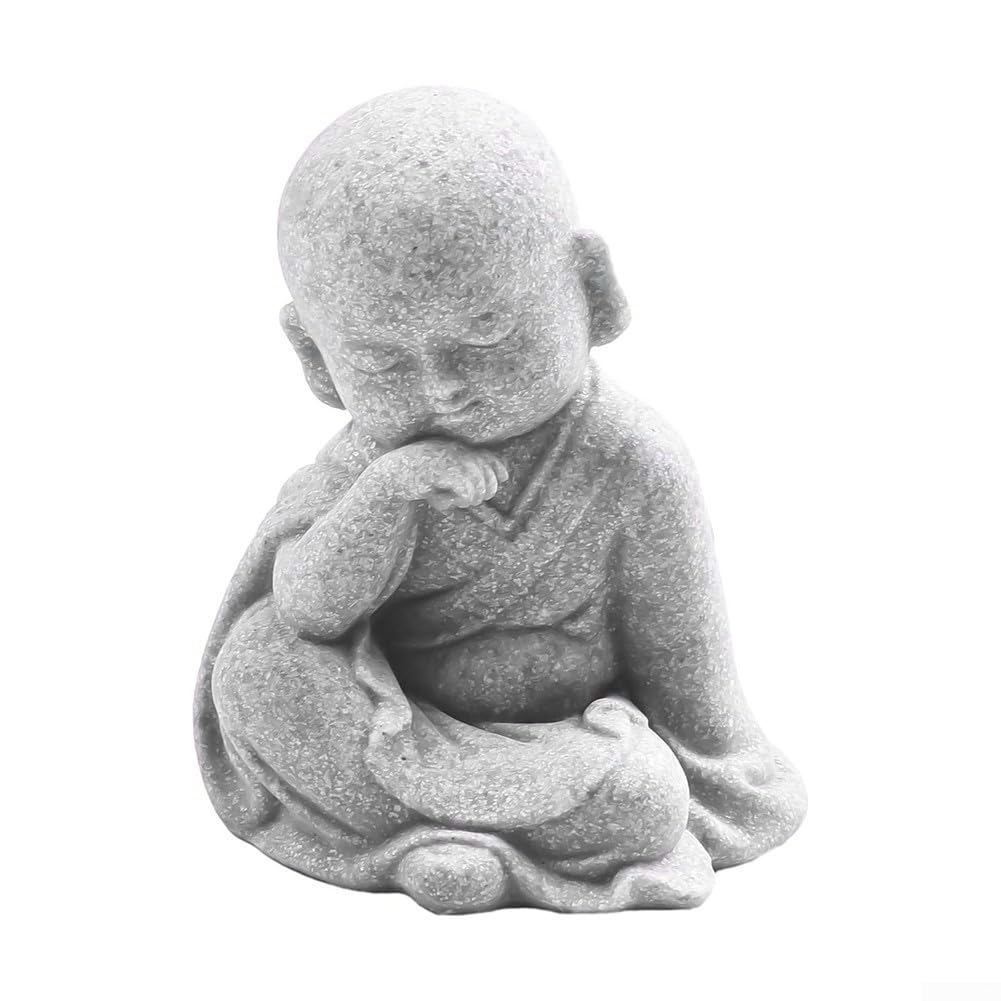 Small Wise Buddha Monk Statue/Sandstone Resin See No Evil Figurine for Garden Lawn Decor/Fish Tank Ornament/ 4x5x6cm(A)