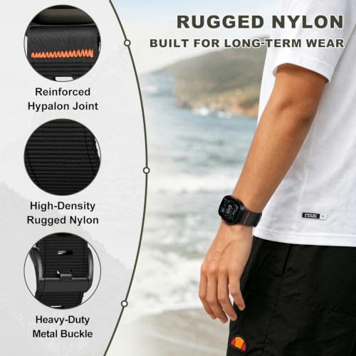 Image of Tactical Nylon Bands for Apple Watch Ultra 3 2 Band Series 11-1 /SE Men | Rugged Breathable Fabric, Nato Sport Strap, Adjustable Wristband with Metal Buckle for iWatch 49mm 46mm 45mm 44mm 42mm, M