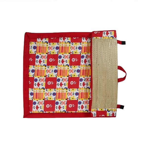 KALA DARSHAN CRAFTS BAZAAR Handmade Korai Cool Pai Grass Pooja Aasan Sitting Floor Mats 1.5 X 2 fit with 15MM Soft Foam - Set of 4 Pcs, Red Cotton Fabric-picture-15