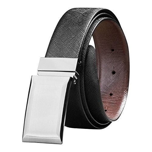 Savile Row Men's Reversible Leather Belt Plaque Buckle Black Brown with Gift box