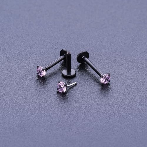 16G 18G 20G Threadless Push in Lip Ring for Women Men Black Stainless Steel CZ Top Labret Stud Jewelry for Nose Tragus Helix Cartilage Monroe Piercing Jewelry 6mm 8mm 10mm4