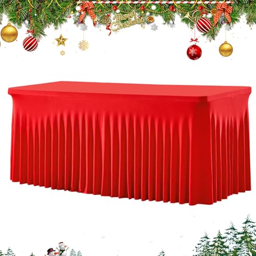 Faldón de mesa - 180 cm rojo rectangular de tela falda de mesa para fiestas - resistente al agua, decoración de mesa festiva para restaurante, aula, eventos, feria, recepción, buffet, para carnaval