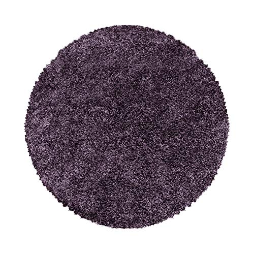 Carpetsale24 Shaggy Hochflor Teppich Wohnzimmer 200 cm Rund Violett Modern - Teppich Flauschig,...