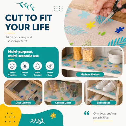 Image of Anti-Slip Kitchen Cabinet Drawer Shelf Mat Liner Sheets Waterproof Strong Table Mat EVA for Bathroom, Fridge Mat Textured Multipurpose Use (45 cm x 300 cm) (Yellow Flower)