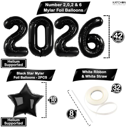 Image of Katchon, Big Black Giant 2026 Balloons - 42 Inch | 2026 Graduation Balloons with Black Star Balloons for Graduation Decorations 2026 Graduation Party Decorations, Prom Decorations 2026