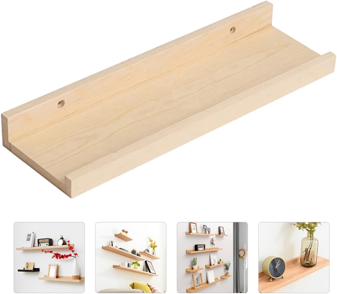 Wooden Wall Shelf 60x14cm Floating Shelf Rack Multi-Function Household Sundries Storage Rack Living Room Bathroom Kitchen Organizer