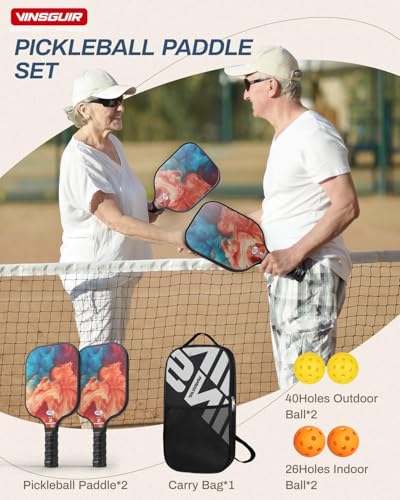 Image of Pickleball Paddles Set of 2 or 4, USAPA Approved Pickleball Paddles Set with 4 Pickle Balls and Carry Bag, Fiberglass Rackets 2 Pack Gifts for Beginners&Pros (Orange)