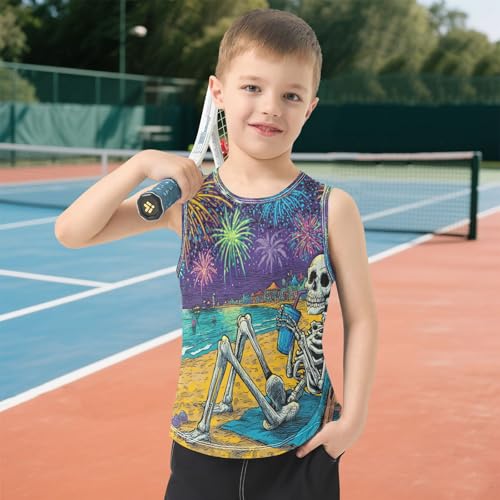 Skeleton Fireworks Celebration Purple Boys Tank Tops Quik Dry Toddler Tank Top Undershirts T-Shirts for Sports,3T 6