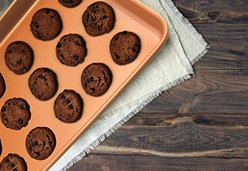 Cookie Sheets Nonstick Copper Coating Baking Pan For Cookies/Baking Vegetables Garlic Breads 16.5" X 11"X 0.8" #TOP3