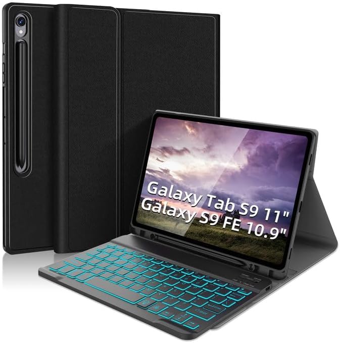 Image of MICROWARE Backlit Keyboard Case for Samsung Galaxy Tab S9 FE 10.9'', Detachable Wireless Keyboard Case & Built-in S Pen Holder for Samsung Galaxy Tab S9 /S8 /S7 11'' (Normal, S9 11 inch)