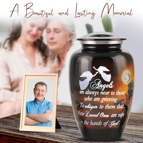 Image of Handcrafted Angel Quote Large Urn for Ashes Adult Male & Female with Velvet Bag | Funeral Cremation Urns for Human Ashes Adult Man | Decorative Memorial Burial Urns up to 220 lbs