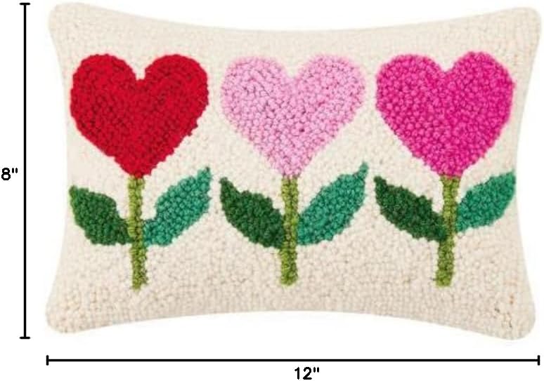 Peking Handicraft - Heart Flowers Hook Pillow 8x12 - 30RN96C12OB