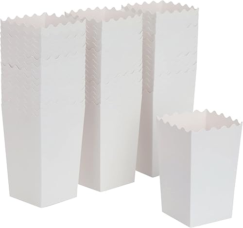 Miniatura 1 de Paquete de 100 cajas blancas de palomitas de maíz para fiestas, recipientes de papel a granel para decoraciones nocturnas de películas (3.3 x 5.5 x