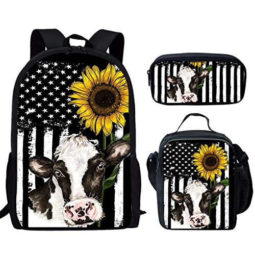 Sac à dos étudiant 3 en 1 motif vache au lait taille unique
