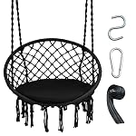 Giantex Hammock Chair Macrame Swing with Cushion & Hardware Kit, Black