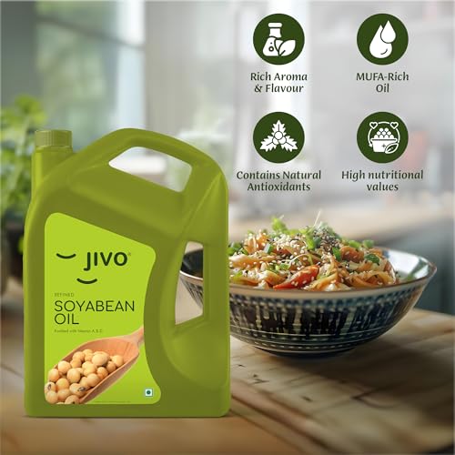 Image of Jivo Cooking Edible Soyabean Oil 5 Litre | High in Omega-6 PUFA | Contains Tocopherols Natural Antioxidant | Suitable for Daily Cooking | (Pack of 3)
