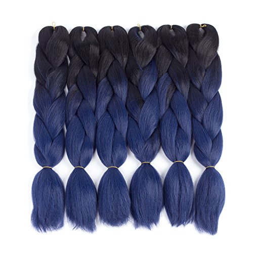 Dingxiu (5Packs,24") Two Tone Jumbo Braid Hair Extensions Ombre Braiding Hair Afro Box Braids Crochet Hair Synthetic Fiber Hair 100g/pack (24 Inch, Dark Blue)