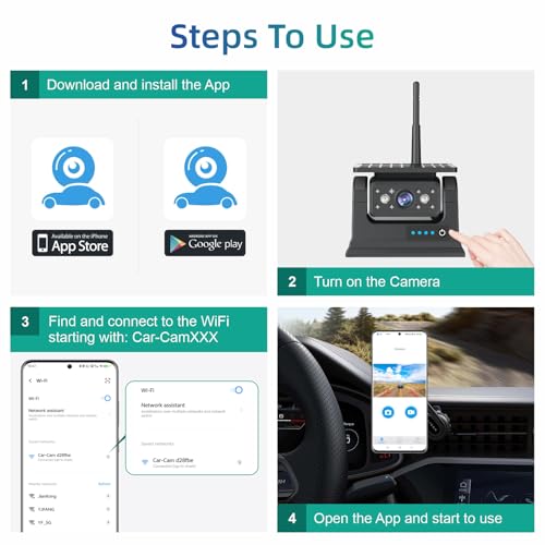 Image of 1080P Magnetic Solar Wireless Backup Camera, 9600mAh Rechargeable Battery Powered Reversing Camera, App Control WiFi Backup Camera, Easy to Install with no Drills, for RV, Trailer, Truck