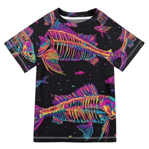 Boys Swing Shirts Fish Skull Doodle Black Rashguard Short Sleeve Kids T-Shirts Sun UPF 50+