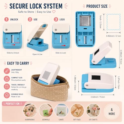 Image of 2.5x2 Cm Big Stamp Punch for Arts Crafts Scrapbooking DIY Projects (Free Scrap Sheets) | Postage Stamp Shape Paper Cutter for Journaling, Gift Tags, Photo Decoration, Card Making Supplies (White)