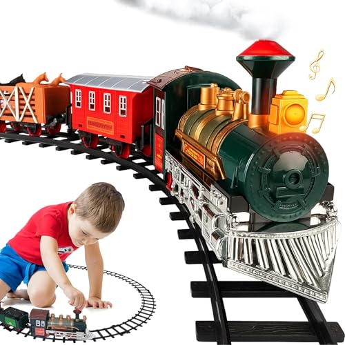 Electric Train Set for Kids Ages 4-8 | Train Set for Kids Ages 4-8 | Battery Powered Trains Sets with Lights & Sounds, Steam Locomotive Engine, Horses...