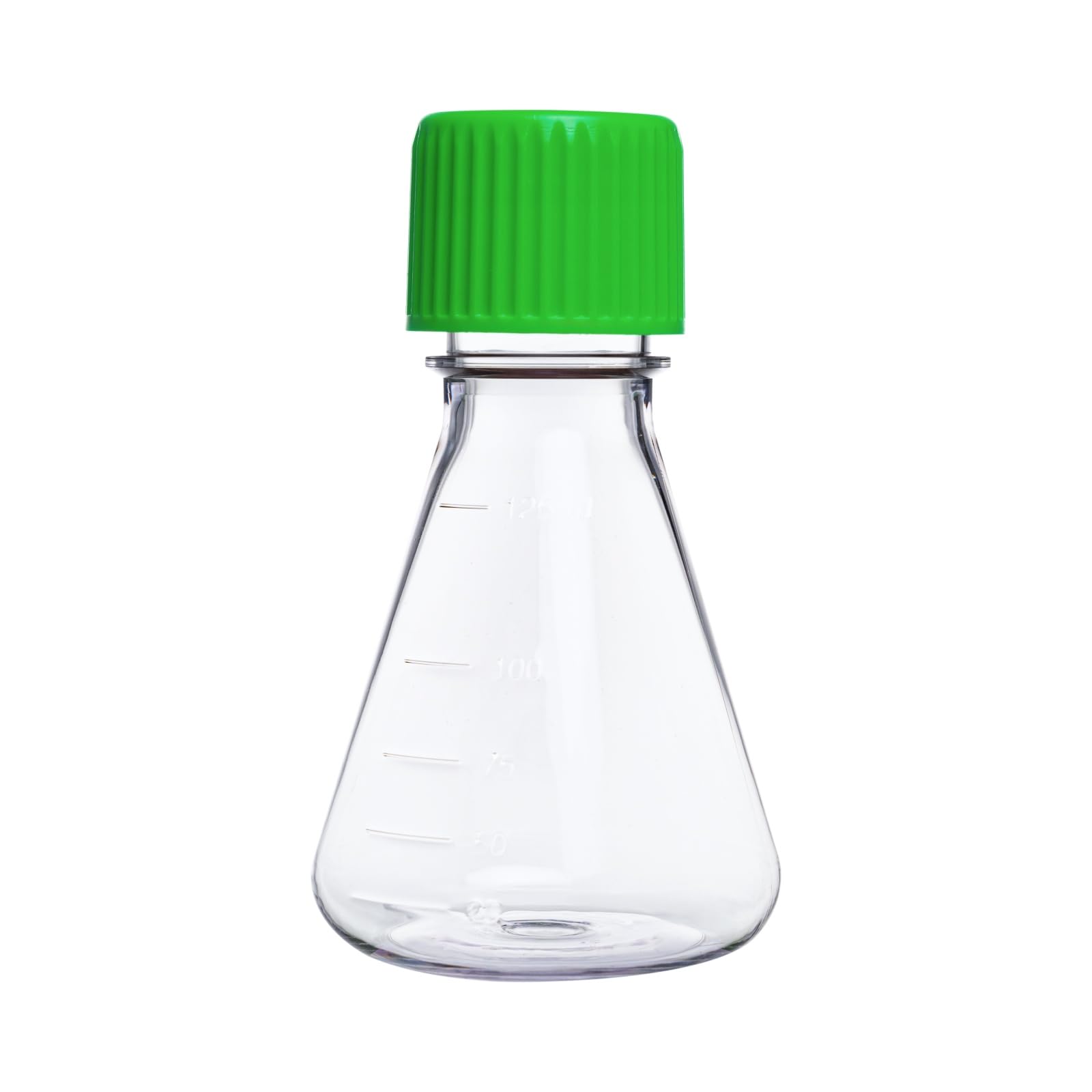 12 frascos Erlenmeyer, frasco de plástico Erlenmeyer de 125 ml, pistón cónico con tapón de rosca para trabajos de laboratorio, experimentos químicos y aplicaciones científicas (24 unidades de 125 ml)