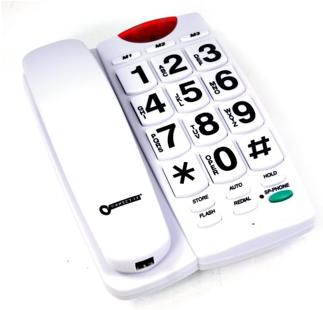 Globatek Corded Big Large Jumbo Button Speaker Home Phone +Light Up Ringer -Black & White