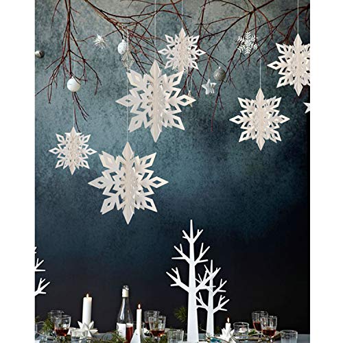Glittery Snowflakes, 24 Packs 3D Large Silver Christmas Winter Snowflake Hanging Garland Decorative Paper Snowflake Ornaments for Holiday Party Home - Thumbnail 7