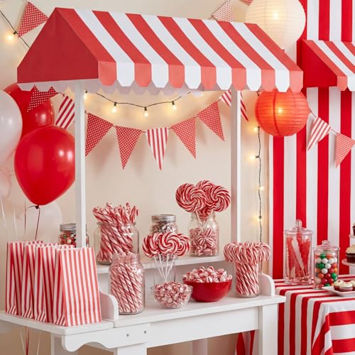 Image of Boao 4 Pcs 3D Cardboard Awning Decor,Red and White,Striped Style